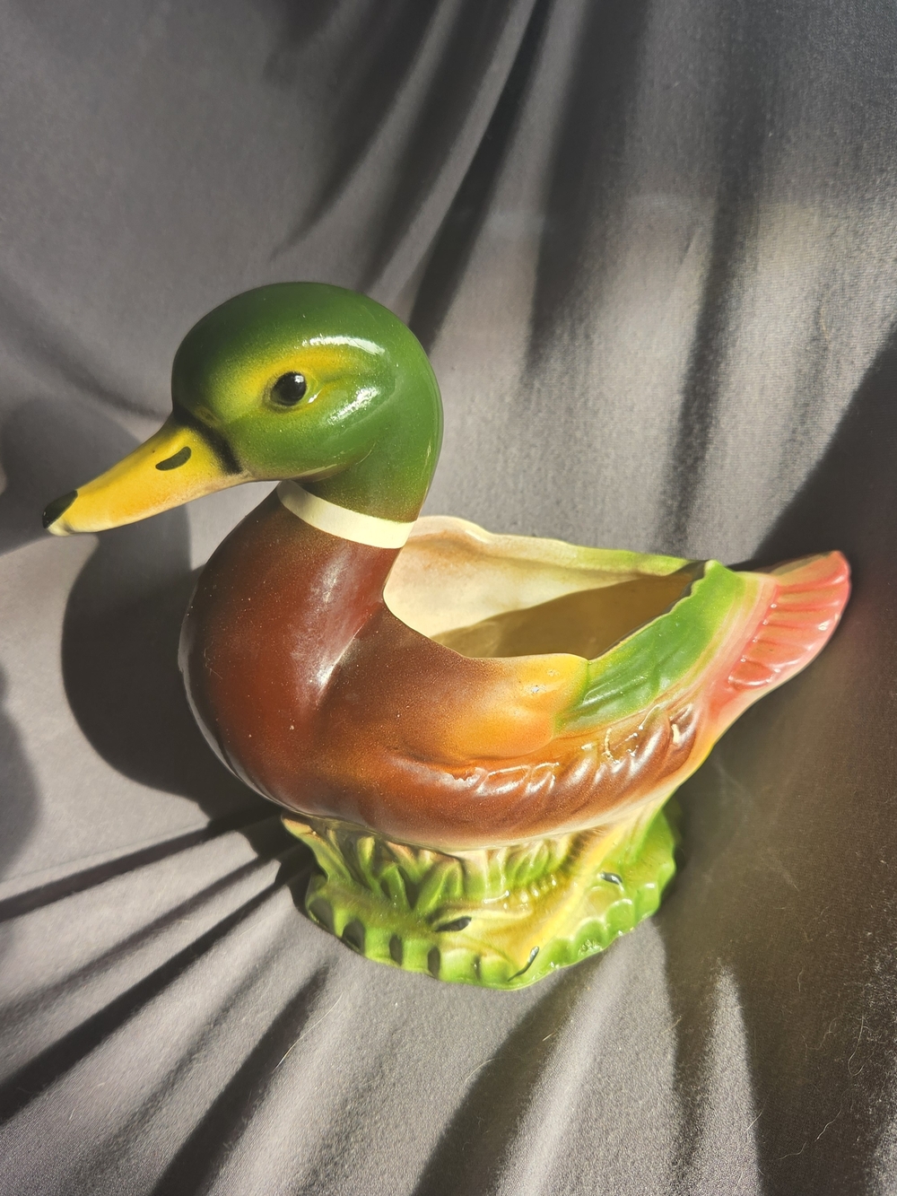 Green and Brown Ceramic Mallard Planter - Decorative Home Accent